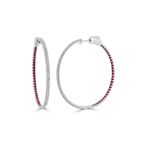 Half Ruby & Diamond Hoop - 1